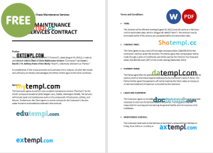 free Maintenance services contract template, Word and PDF format