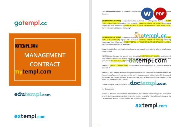free management contract template, Word and PDF format
