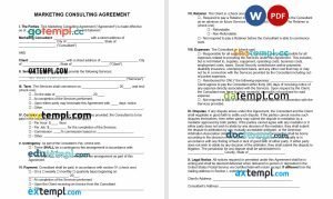 free marketing consultant agreement template, Word and PDF format