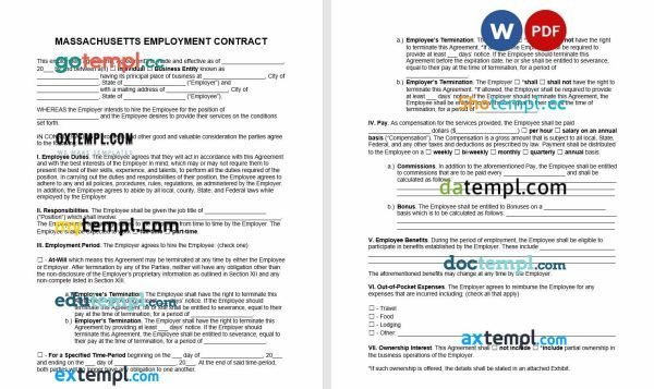 free Massachusetts employment contract template, Word and PDF format