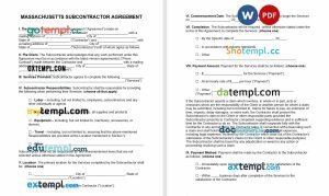 free Massachusetts subcontractor agreement template, Word and PDF format