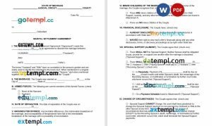 free Michigan marital settlement agreement template, Word and PDF format