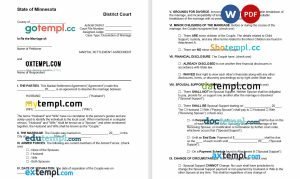 free Minnesota marital settlement agreement template, Word and PDF format