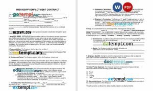 free Mississippi employment contract template, Word and PDF format
