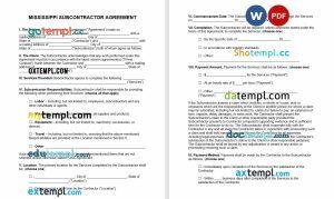 free Mississippi subcontractor agreement template, Word and PDF format