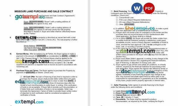 free Missouri land contract template, Word and PDF format