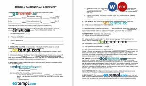 free Monthly payment plan agreement template, Word and PDF format