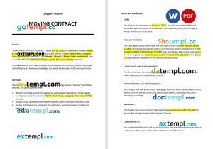 free moving contract template, Word and PDF format