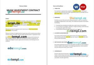 free music investment contract template, Word and PDF format