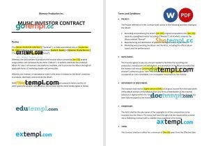 free music investor contract template, Word and PDF format