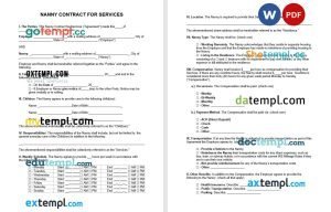free nanny contract template, Word and PDF format