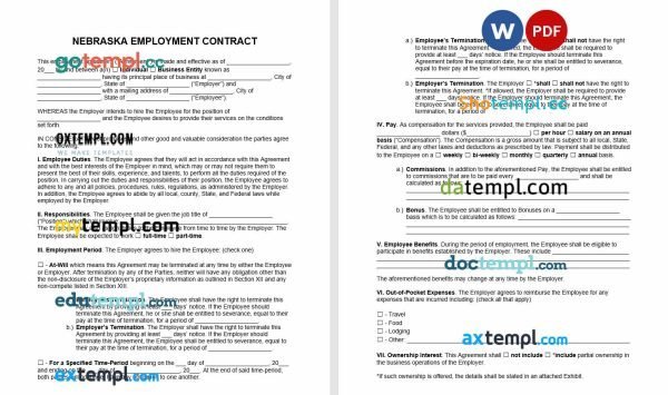 free Nebraska employment contract template, Word and PDF format