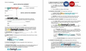 free Nebraska marital settlement agreement template, Word and PDF format