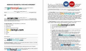 free Nebraska residential real estate purchase agreement template, Word and PDF format
