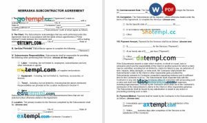 free Nebraska subcontractor agreement template, Word and PDF format