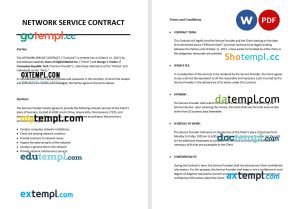 free network service contract template, Word and PDF format