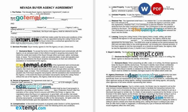 free Nevada buyer agency agreement template, Word and PDF format