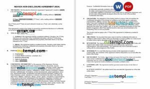 free Nevada non-disclosure agreement NDA template, Word and PDF format