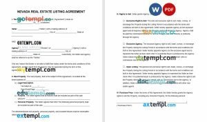 free Nevada real estate listing agreement template, Word and PDF format