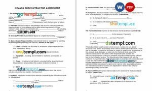free Nevada subcontractor agreement template, Word and PDF format