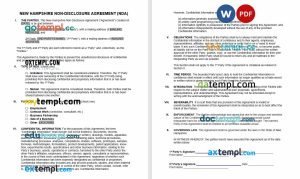free New Hampshire non-disclosure agreement NDA template, Word and PDF format