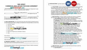 free New Jersey commercial real estate purchase agreement template, Word and PDF format