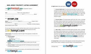 free New Jersey real estate listing agreement template, Word and PDF format