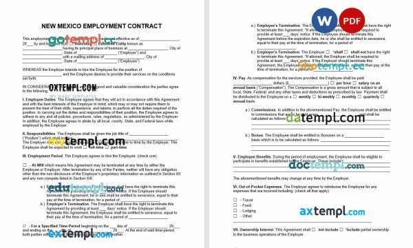 free New Mexico employment contract template, Word and PDF format