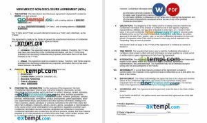 free New Mexico non-disclosure agreement NDA template, Word and PDF format