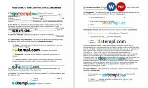 free New Mexico subcontractor agreement template, Word and PDF format