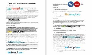 free New York non-compete agreement template, Word and PDF format