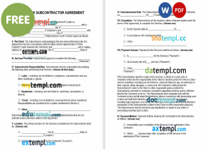 free New York subcontractor agreement template, Word and PDF format