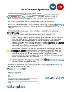 free non-compete agreement ptemplate, Word and PDF format
