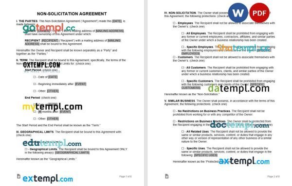 free non-solicitation agreement template, Word and PDF format