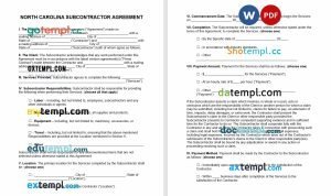 free North Carolina subcontractor agreement template, Word and PDF format