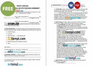 free North Carolina commercial real estate purchase agreement template, Word and PDF format