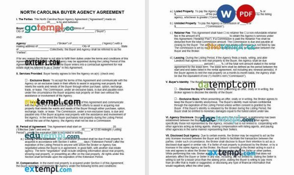 free North Dakota buyer agency agreement template, Word and PDF format