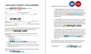 free North Dakota real estate listing agreement template, Word and PDF format