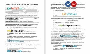 free North Dakota subcontractor agreement template, Word and PDF format