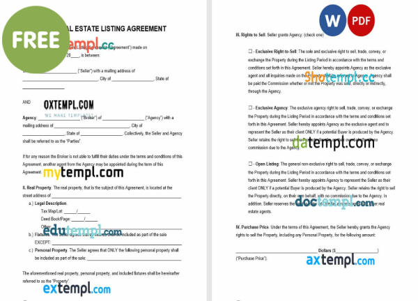 free Ohio real estate listing agreement template, Word and PDF format