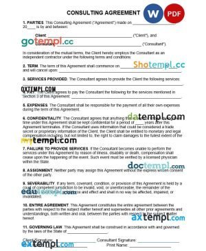 free one page consulting agreement template, Word and PDF format
