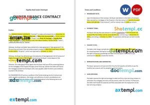 free owner finance contract template, Word and PDF format