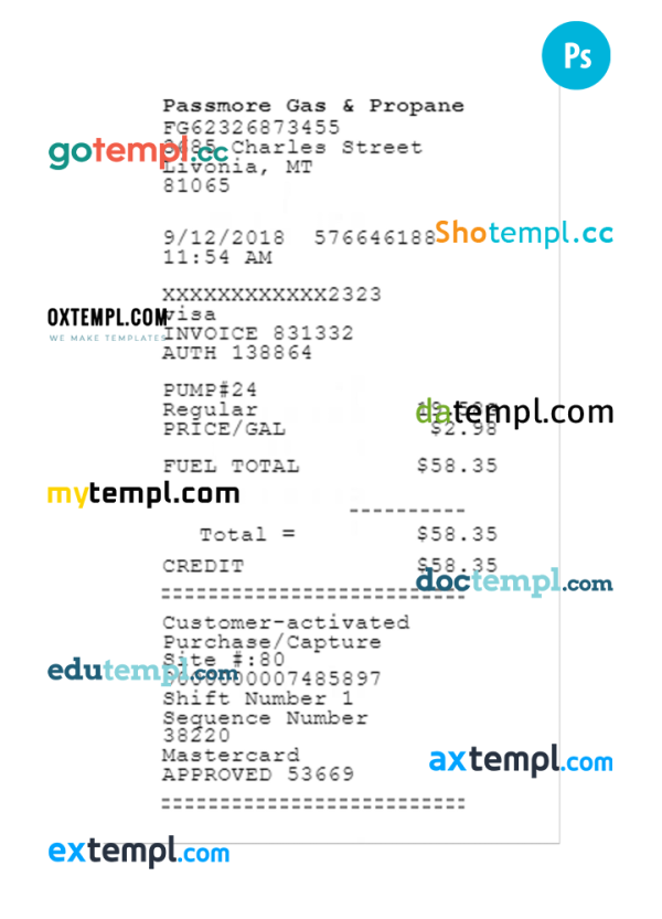 PASSMORE GAS & PROPANE receipt template PSD template