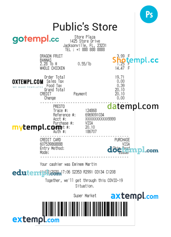 PUBLIC’S STORE payment receipt PSD template