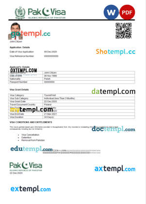 Pakistan e-visa Word and PDF template