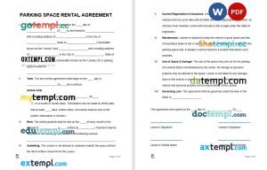 free parking space rental agreement template, Word and PDF format