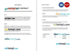 free partnership contract template, Word and PDF format