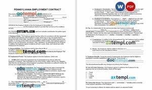 free pennsylvania employment contract template, Word and PDF format