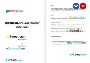 free performance agreement contract template, Word and PDF format