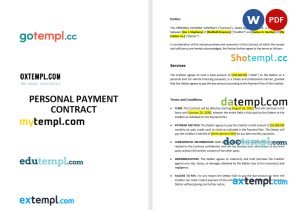 free personal payment contract template, Word and PDF format